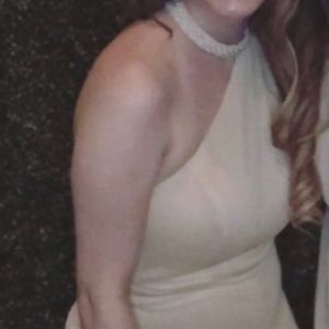 Azazie Davina floor length bridesmaid's dress in Champagne, size A0 big bust